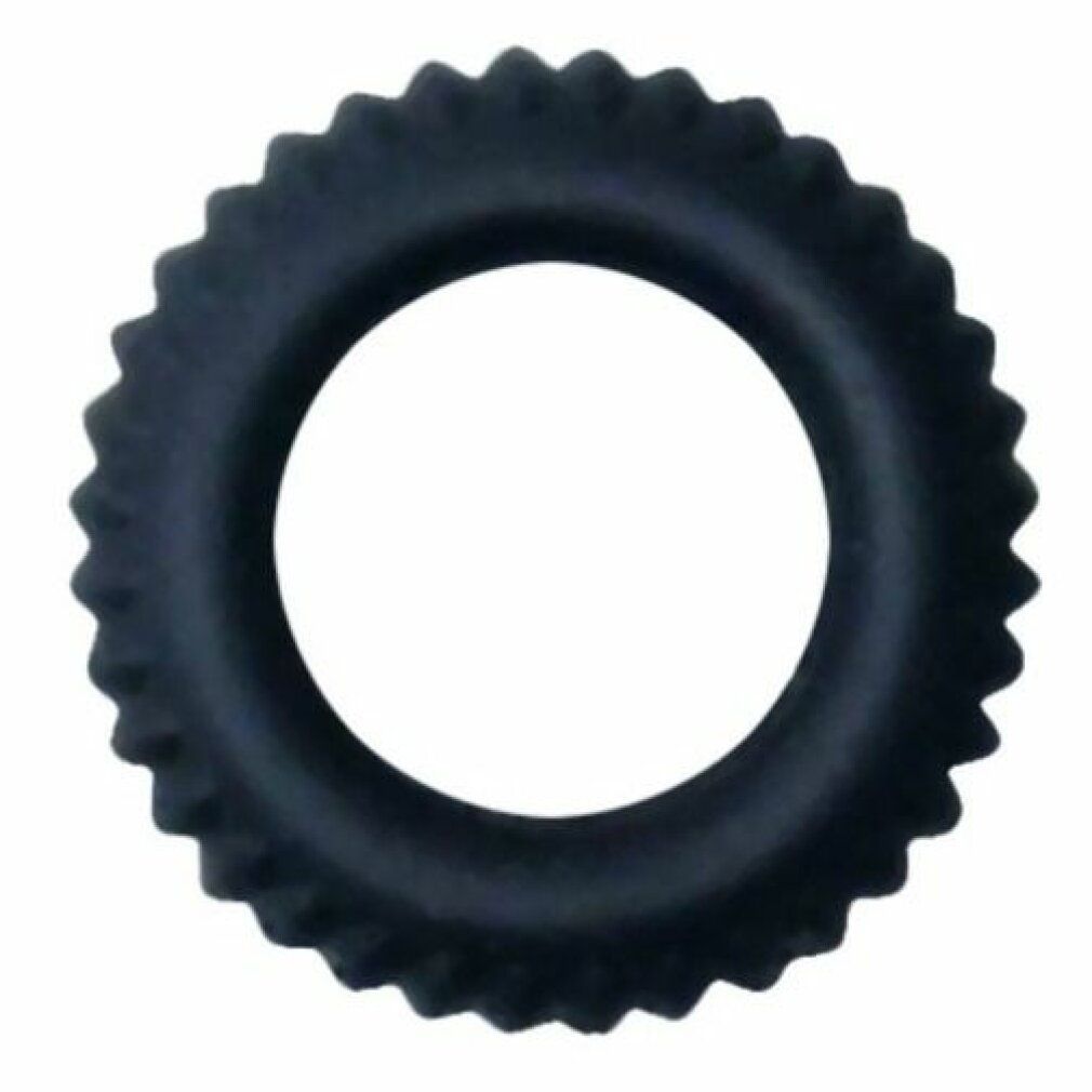 Schwarzer Penisring mit wellenförmiger Außenkante. Ringförmig, mit glatter Innenfläche.