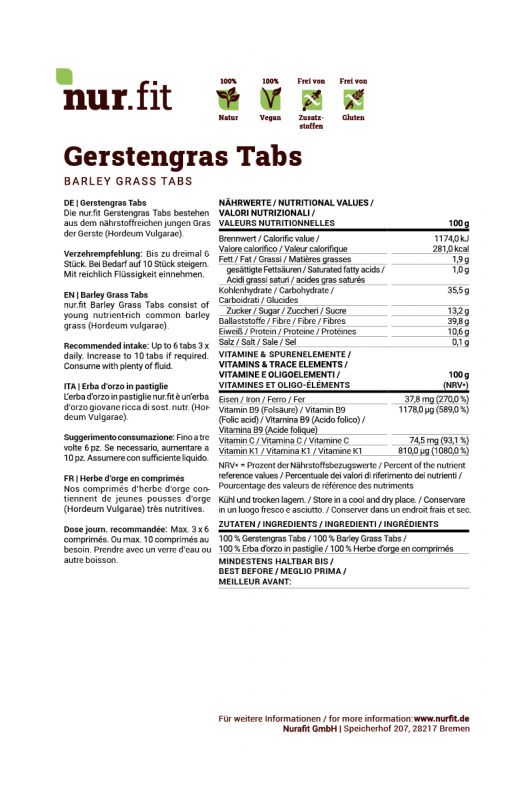 nur.fit Gerstengras Tabs