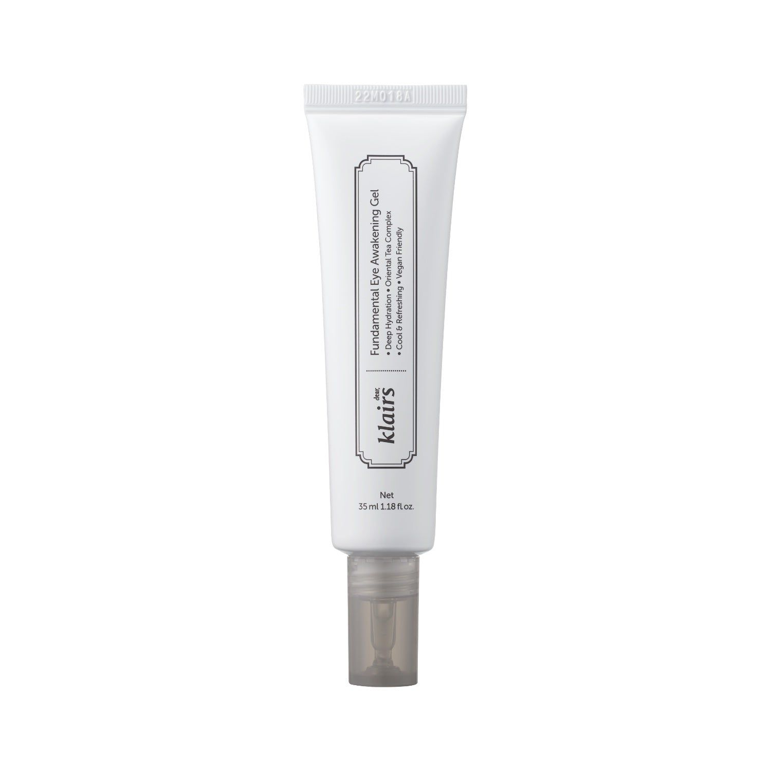 Tube mit Augen-Gel. Weiß, mit grauer Schrift und Verschluss. Produktname und Marke deutlich sichtbar.