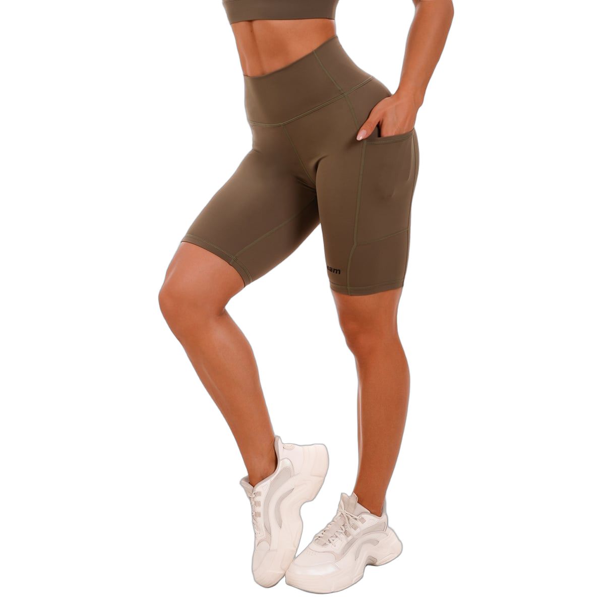 GymBeam Biker Shorts Damen Slim mit Taschen in Oliv
