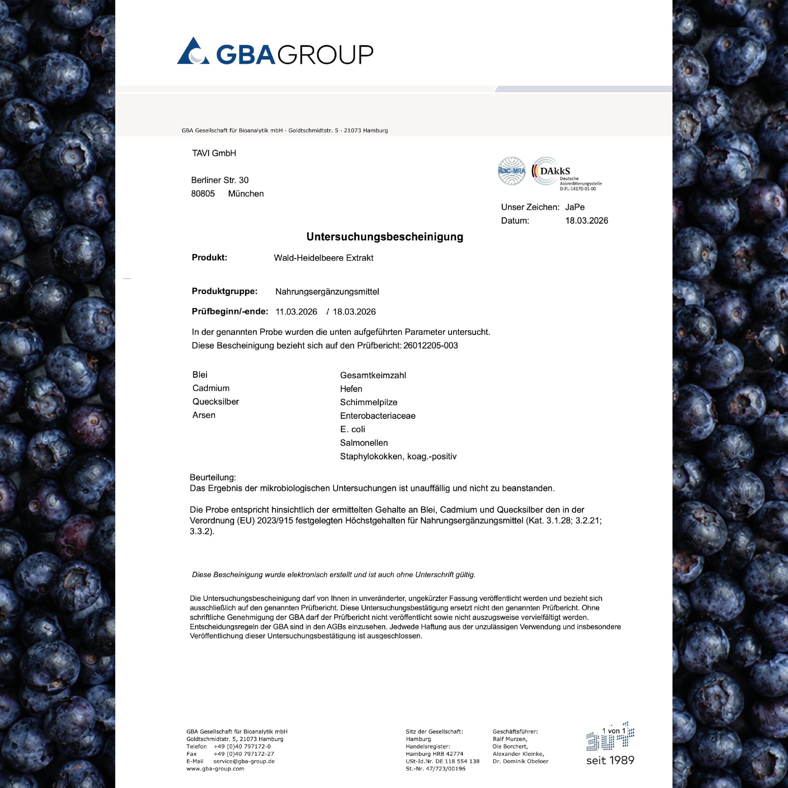 TAVI® Wald-Heidelbeere Extrakt Kapseln (Wildheidelbeere, Bilberry 15:1)