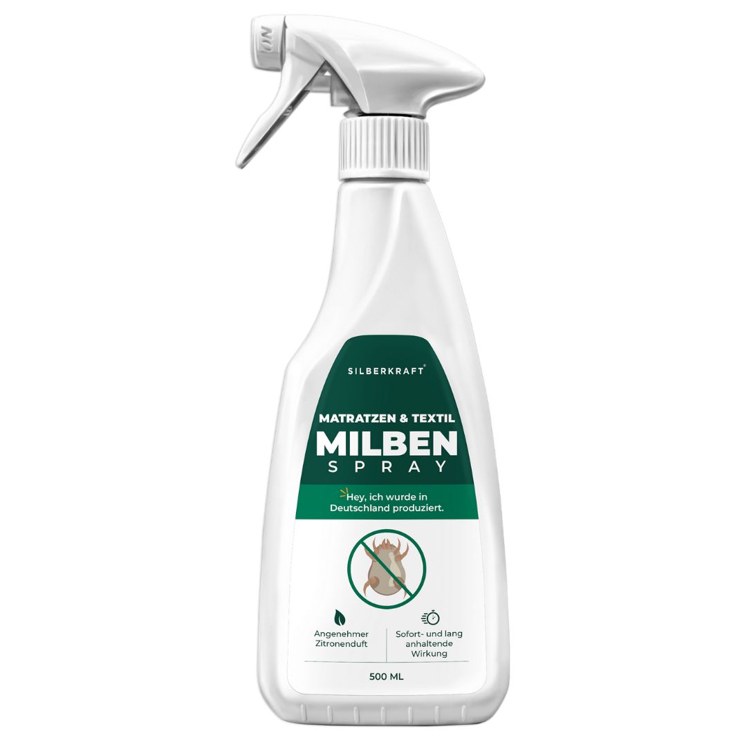 Weiße Sprühflasche SILBERKRAFT Milben Spray Matratzen & Textil, 500 ml.