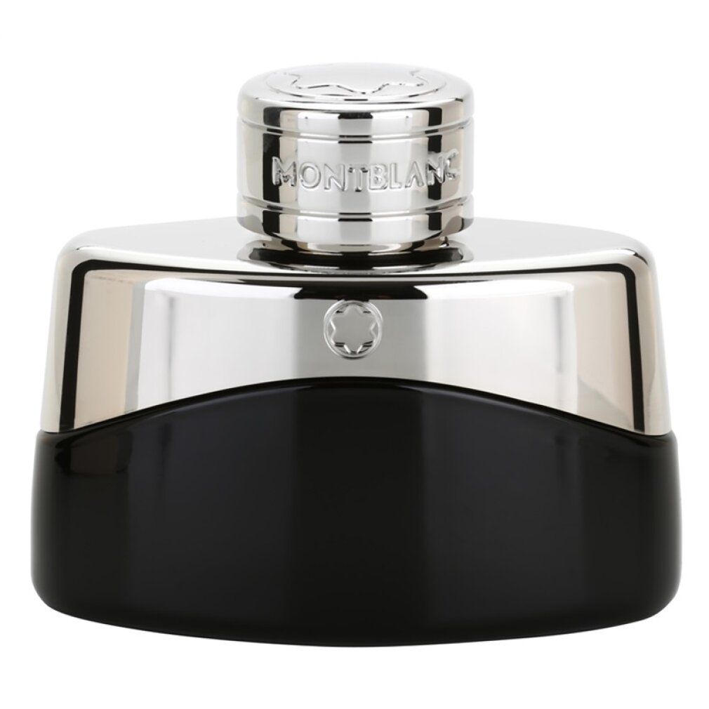 Schwarzer Flakon mit silbernem Deckel. Der Deckel trägt den Schriftzug MONTBLANC. Das Logo ist auf dem Flakon sichtbar.