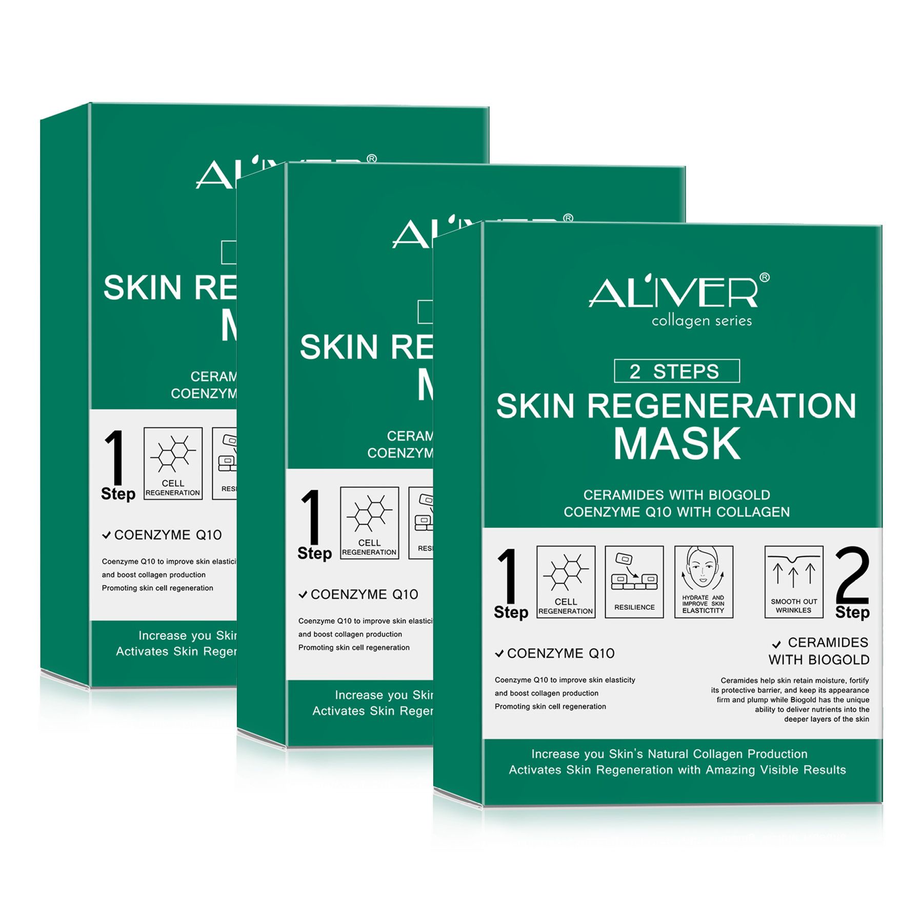 ALIVER Sistema di maschere viso anti-età in 2 fasi con collagene e coenzima Q10