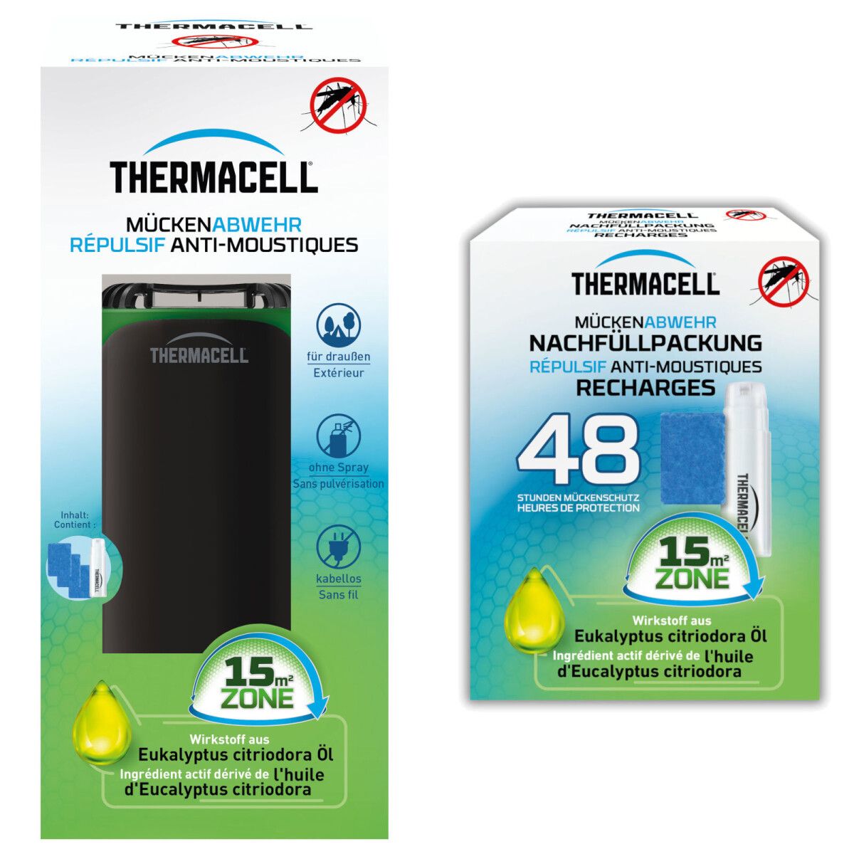Thermacell Mückenabwehr Protect, schwarz-grün + Nachfüllpackung 48 Stunden 1 St Set