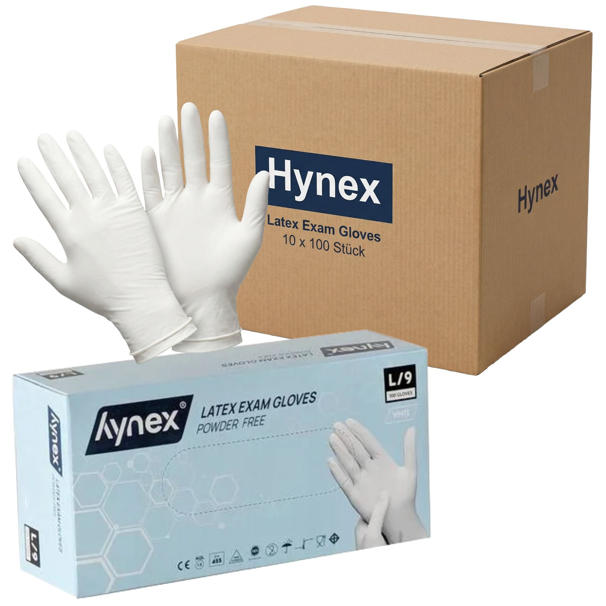 Hynex Latex med.Unt.Handschuh unste.puderfrei L 100 St Handschuhe