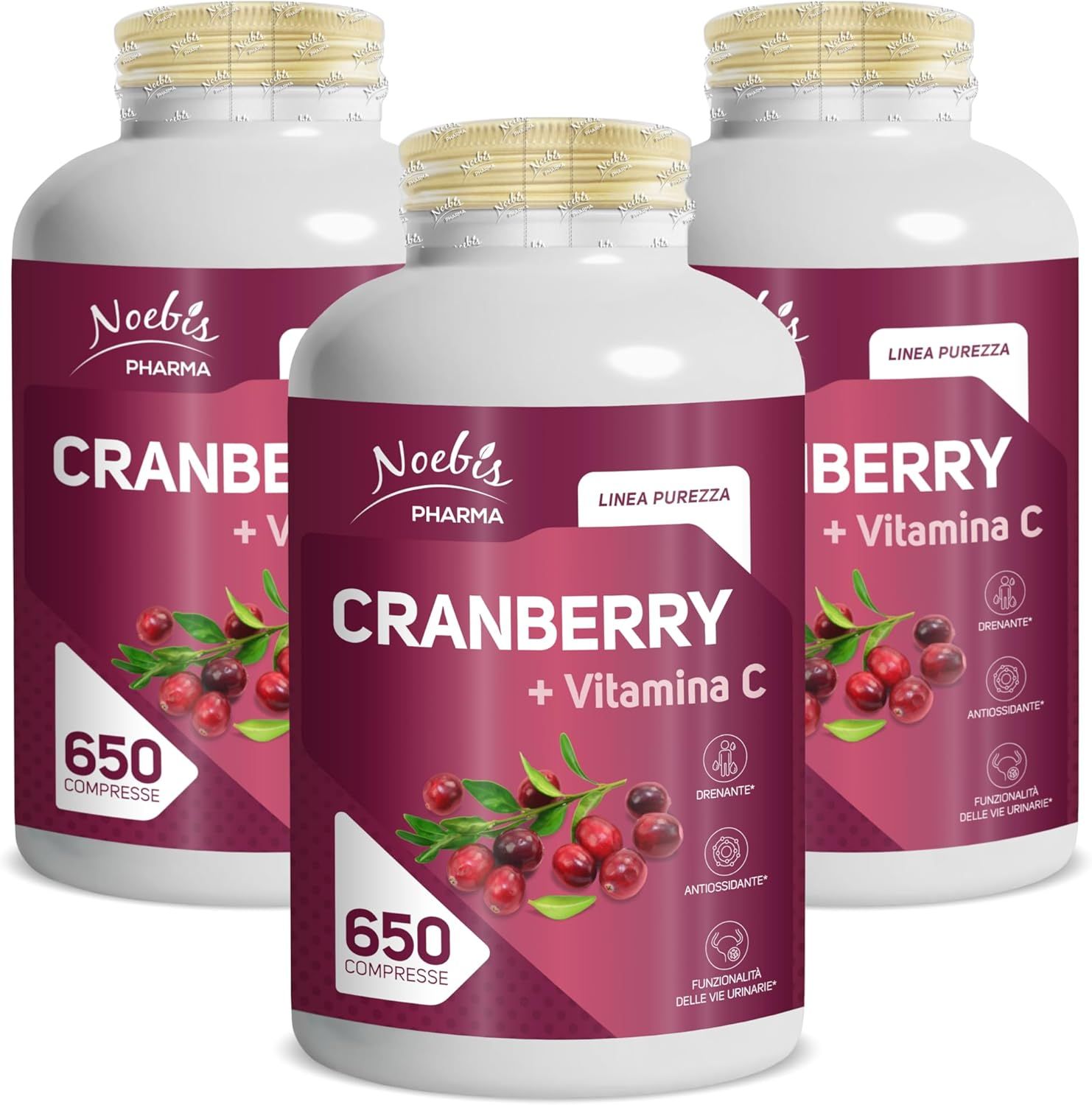 Noebis Pharma Cranberry (Mirtillo Rosso) + Vitamina C – 650 Compresse
