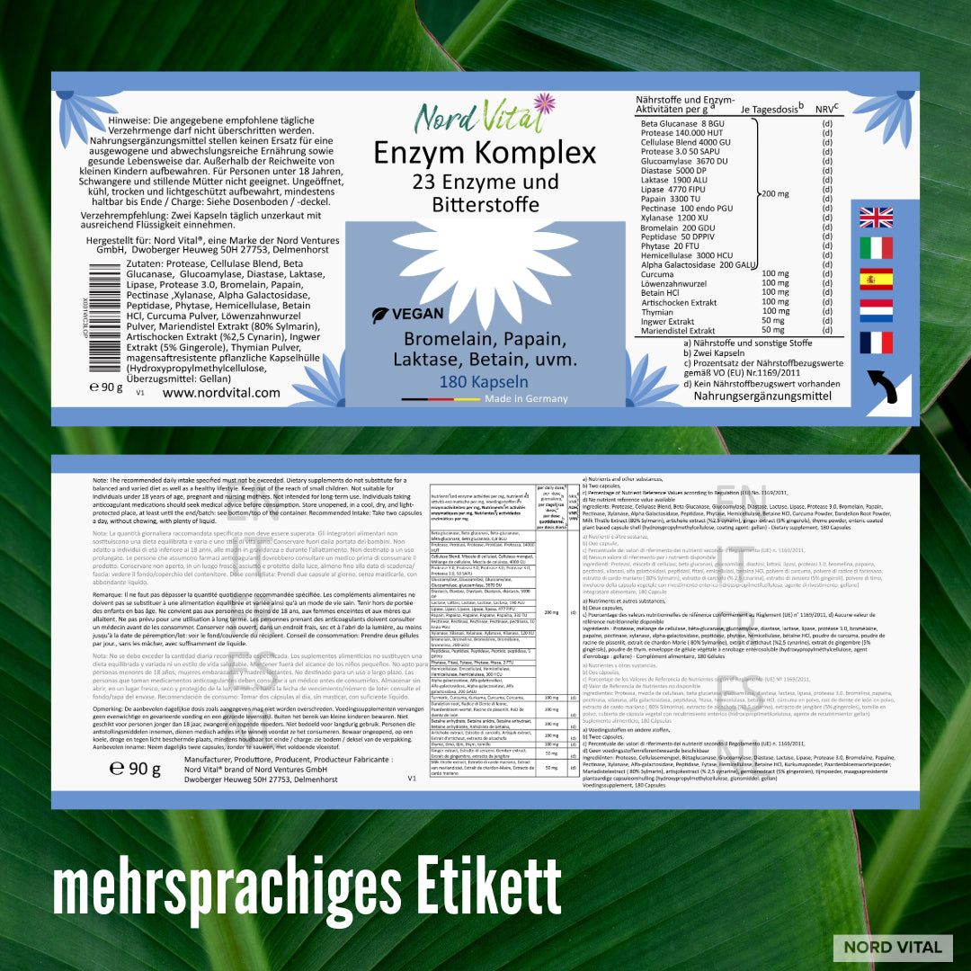 Nord Vital Enzym Komplex mit 23 aktiven Inhaltsstoffen – magensaftresistente Kapseln