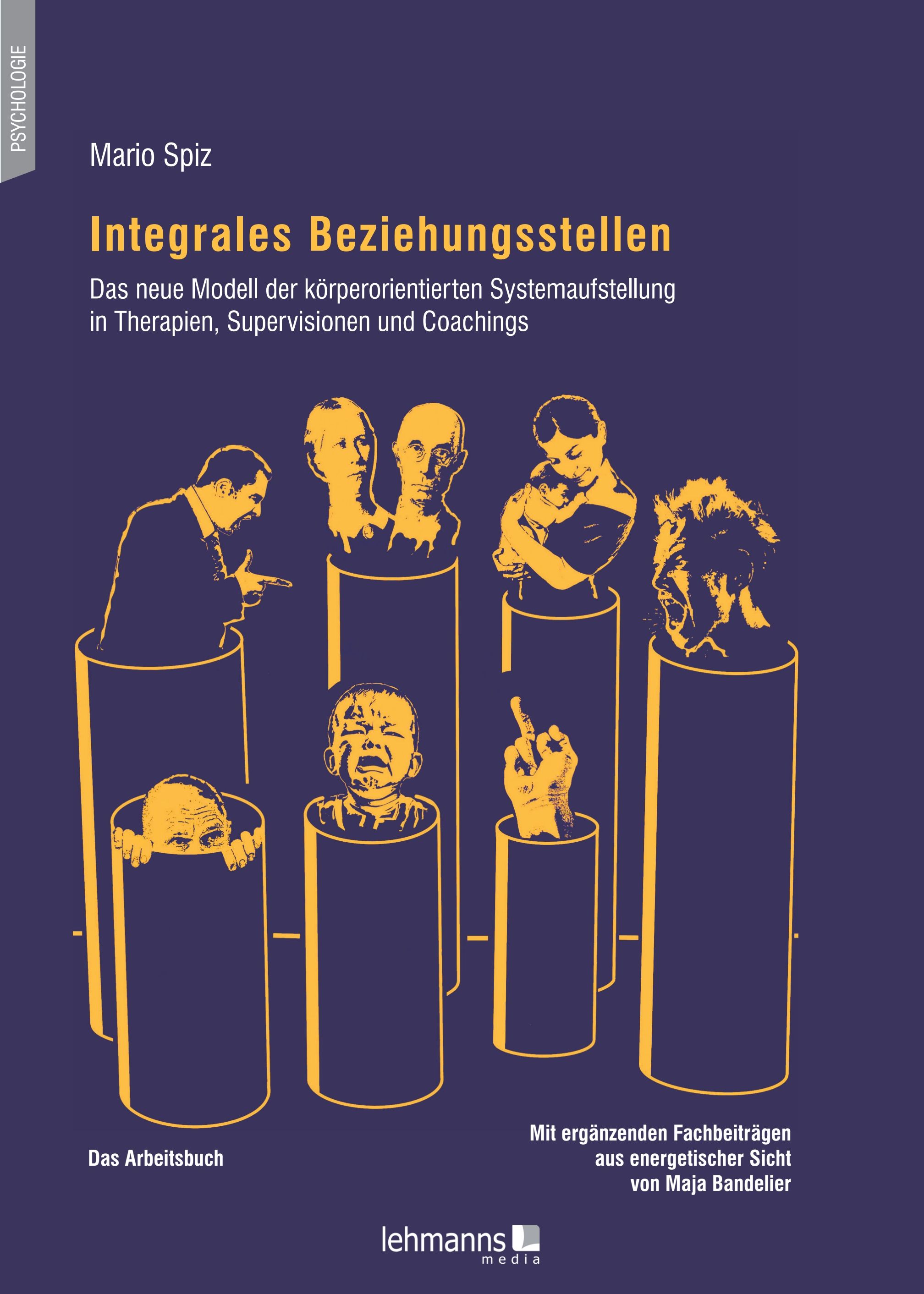 Buchcover mit Titel "Integrales Beziehungsstellen". Illustrationen von Köpfen in Säulen. Verlag: lehmanns media.