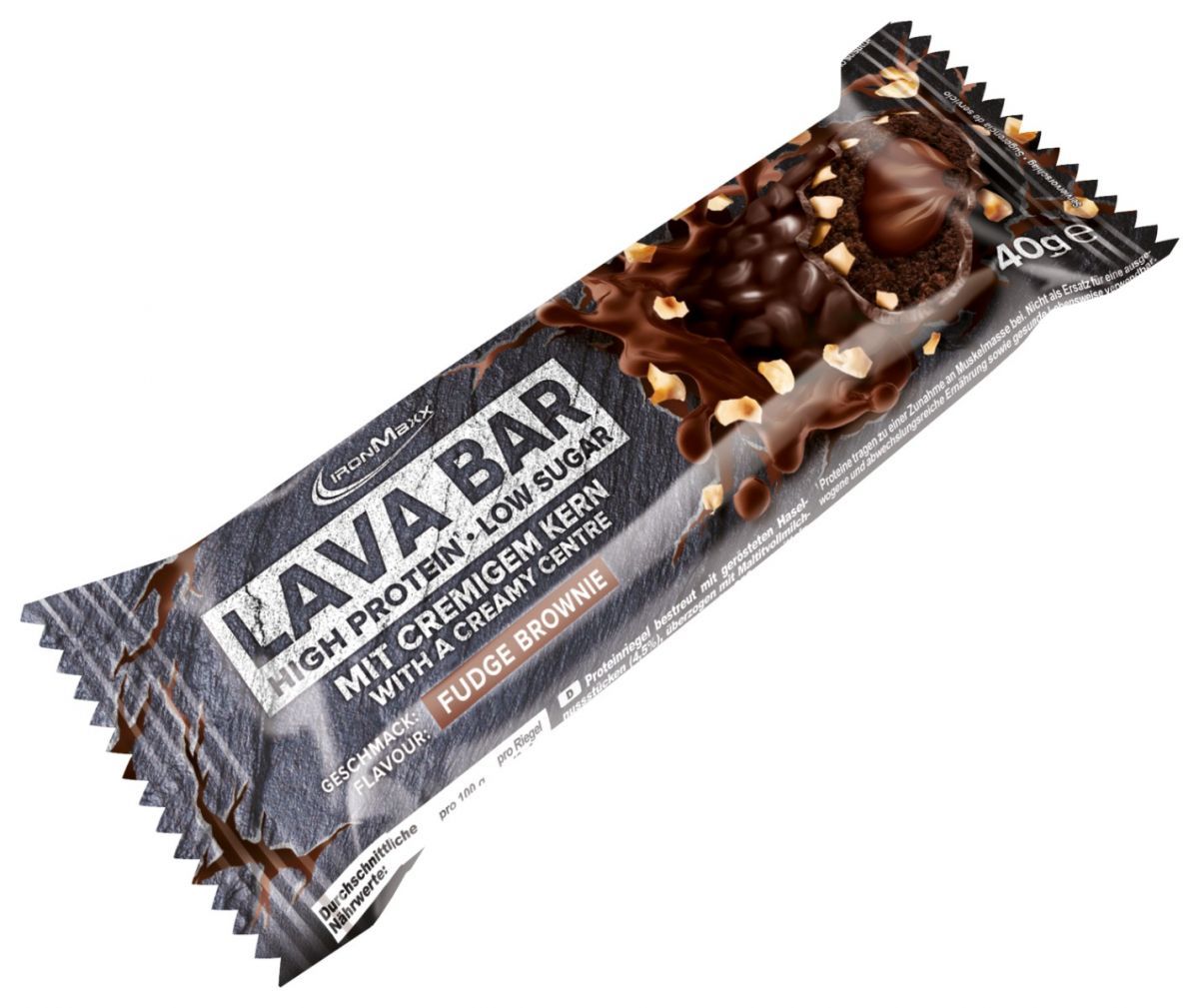Proteinriegel 'Lava Bar' mit cremigem Kern, 40g, Fudge Brownie Geschmack.