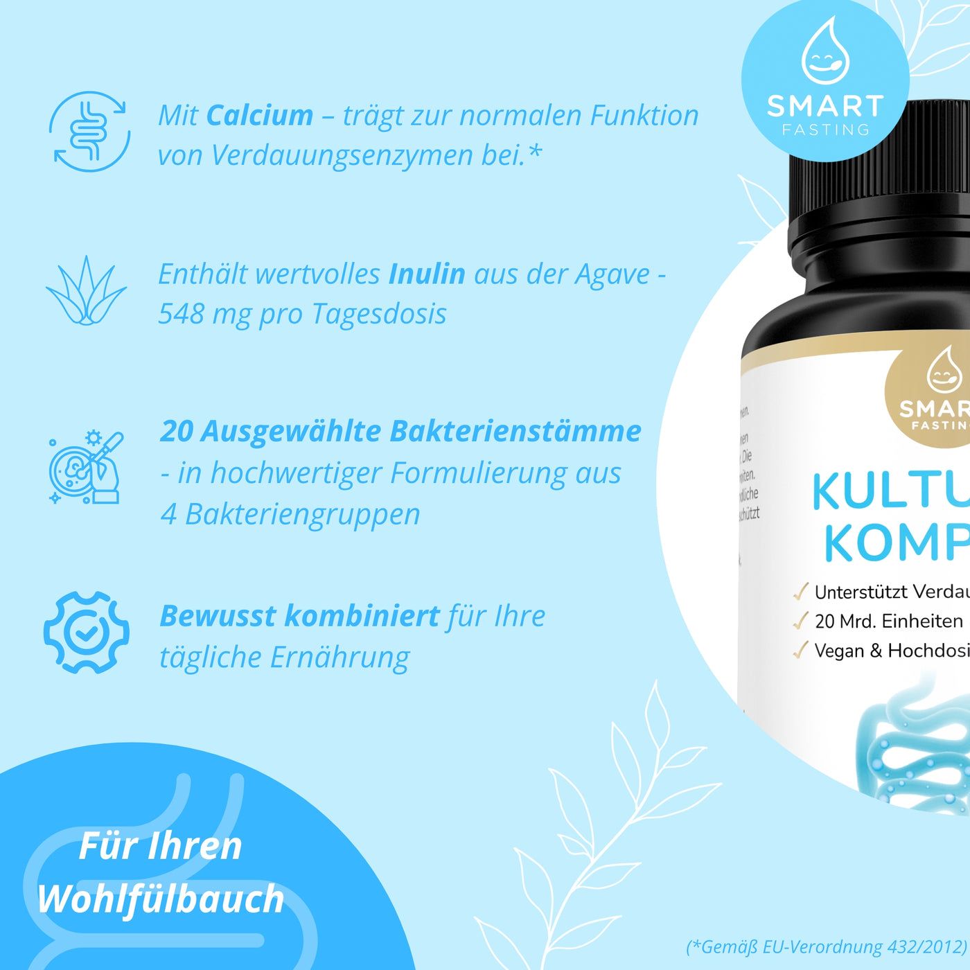 Smart Fasting® Probiotika Kulturen Komplex - 20 Bakterienstämme - mit Calcium