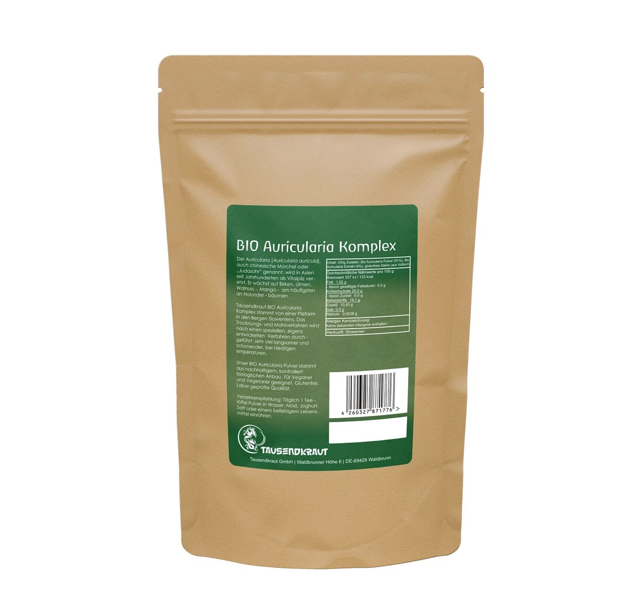 Tausendkraut Auricularia Vitalpilz Pulver BIO (Judasohr)