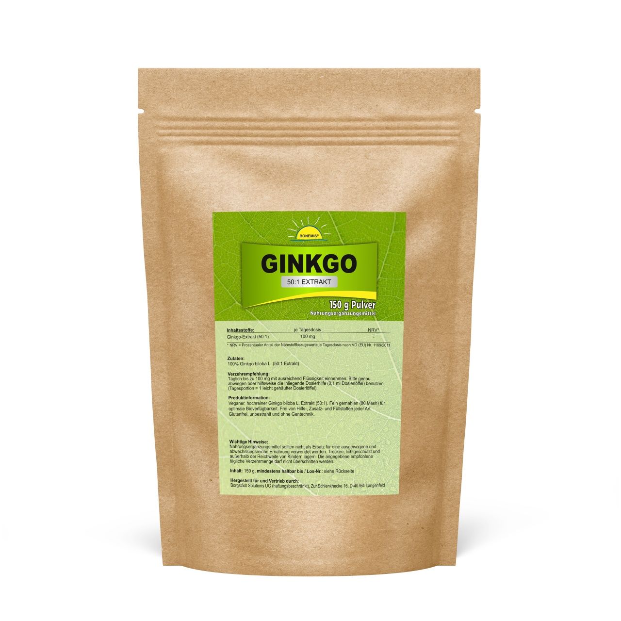 Bonemis® Ginkgo (50:1 Extrakt), hochrein, vegan (von Natur aus), ohne Zusätze 0,15 kg Pulver