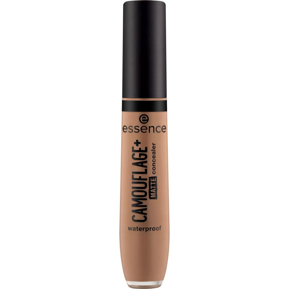 Essence Camouflage+ Matt Concealer, braune Tube mit schwarzem Deckel. Aufschrift: CAMOUFLAGE+ MATTE concealer, waterproof.