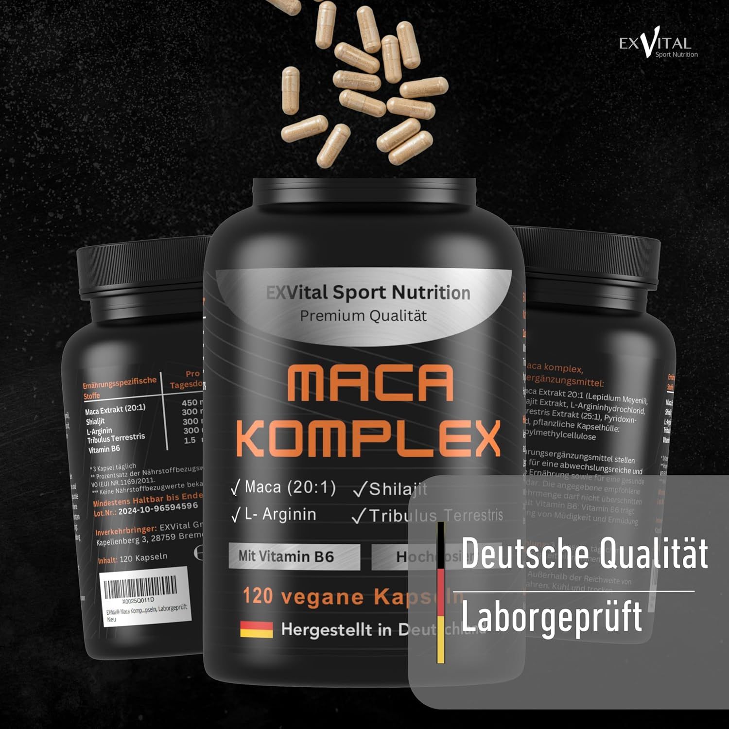 EXVital® Maca Komplex mit Tribulus terrestris, Shilajit, L-Arginin & Vitamin B