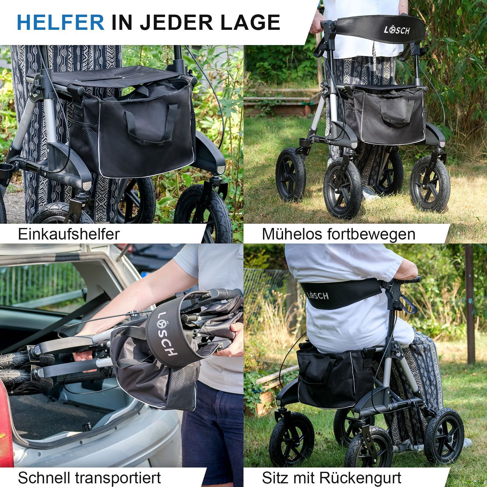Tabas Outdoor-Rollator Premium - Luftbereift Silber L