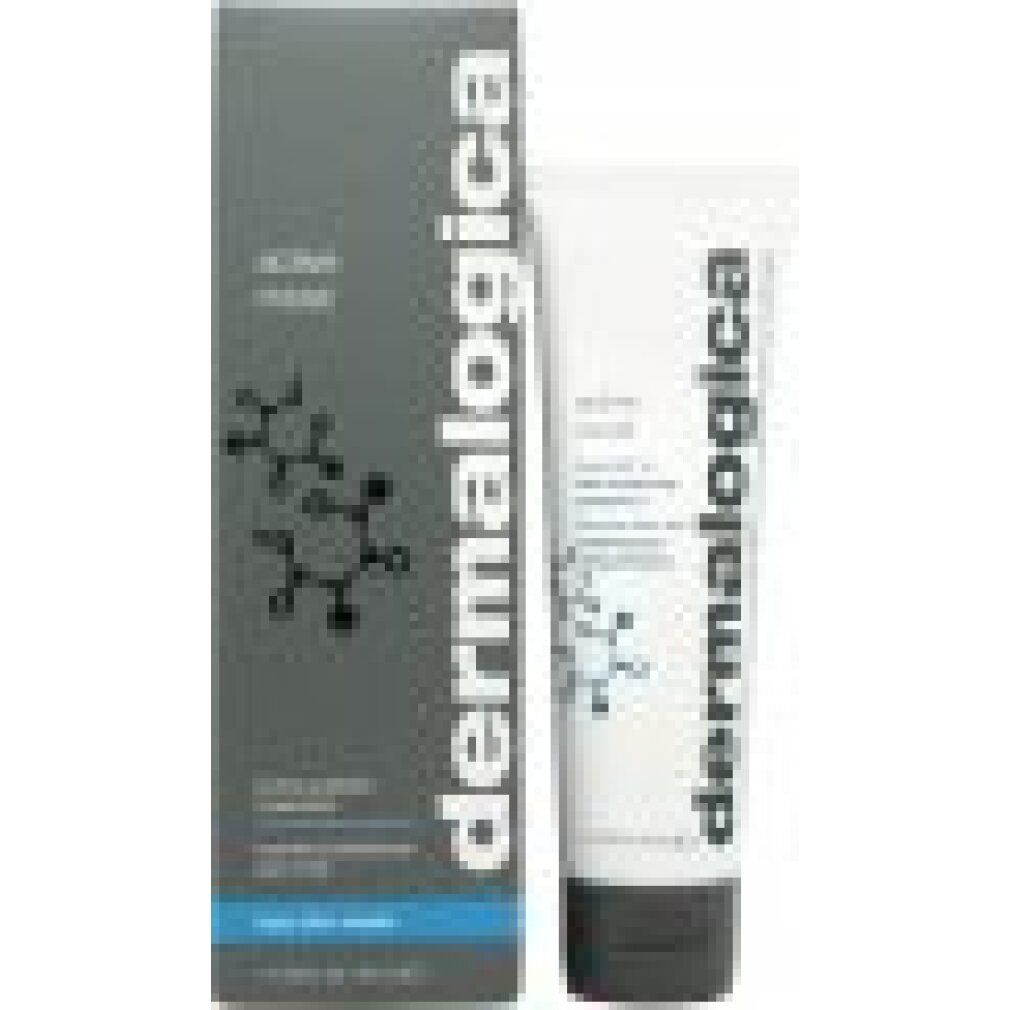 Dermalogica Active Moist. Tube und Schachtel. Graue Schachtel mit weißer Schrift. Weiße Tube mit schwarzem Deckel.
