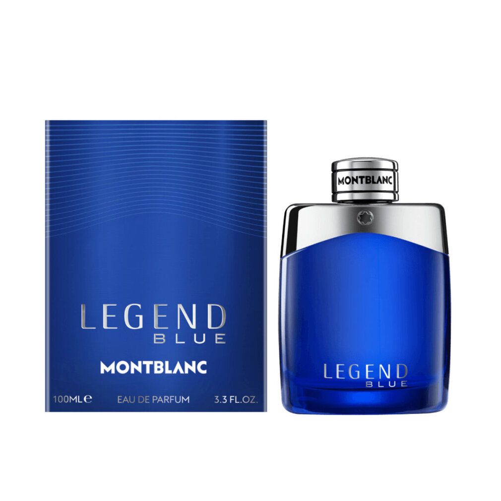 Blauer Flakon und Schachtel. Aufschrift: LEGEND BLUE, MONTBLANC. Volumenangabe: 100ml.