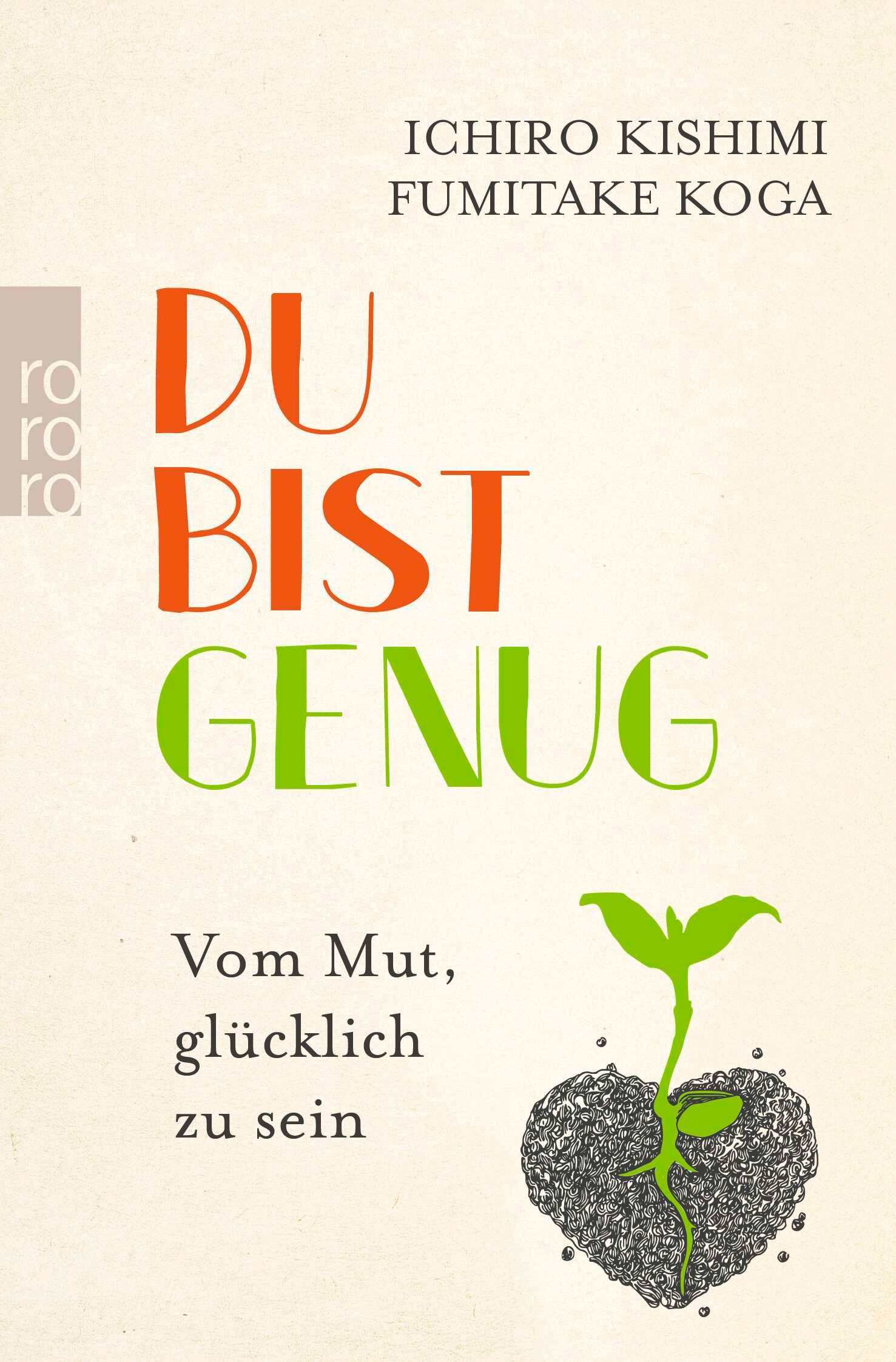 Buchcover mit Titel "Du bist genug". Autoren: Ichiro Kishimi, Fumitake Koga. Grünes Blatt auf Herzform.