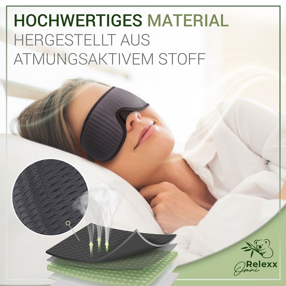 OMNIRELEXX® Atmungsaktive 3D SCHLAFMASKE (Grau)