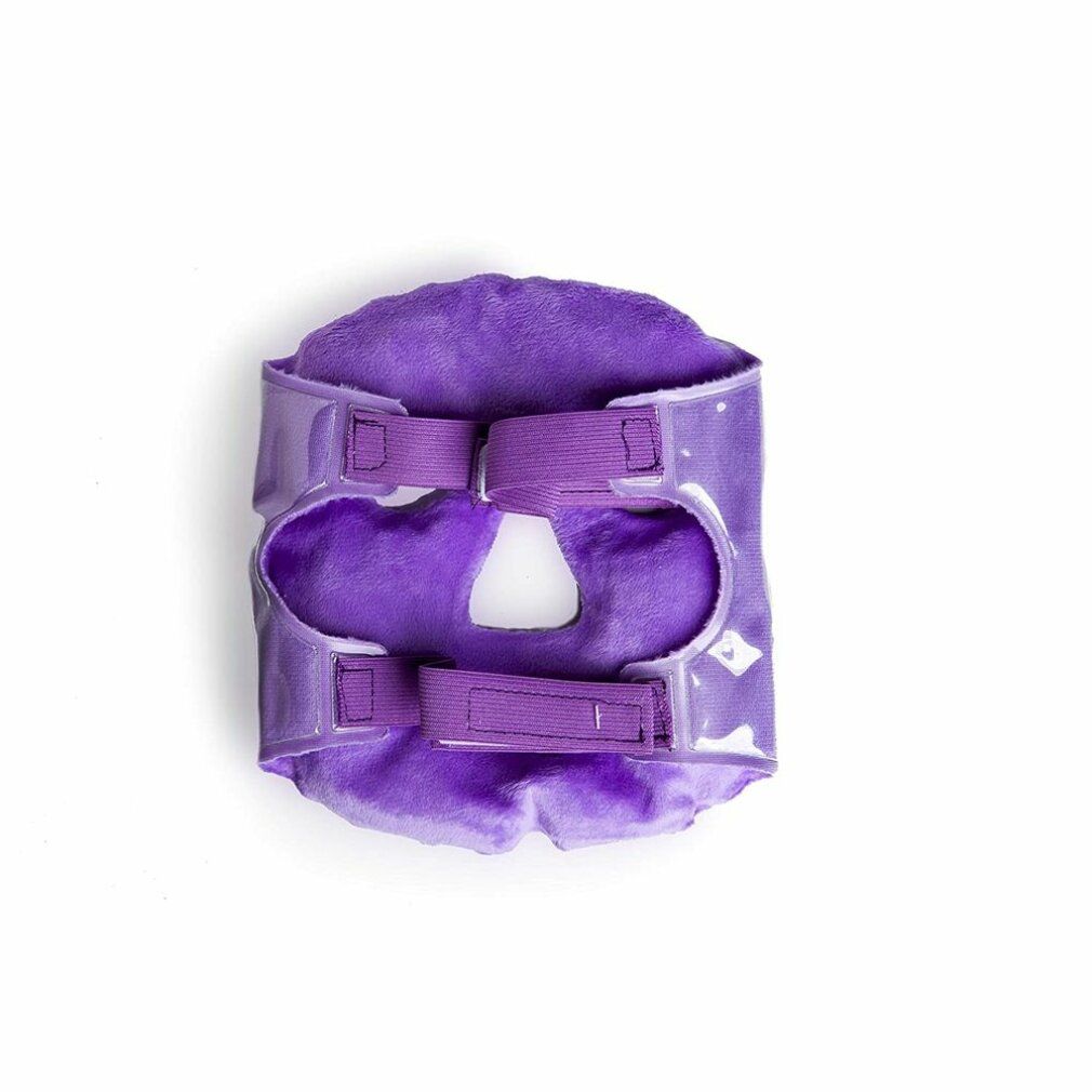 Lila Gesichtsmaske mit Klettverschlüssen. Augen- und Mundöffnungen. Innen weiches Material.