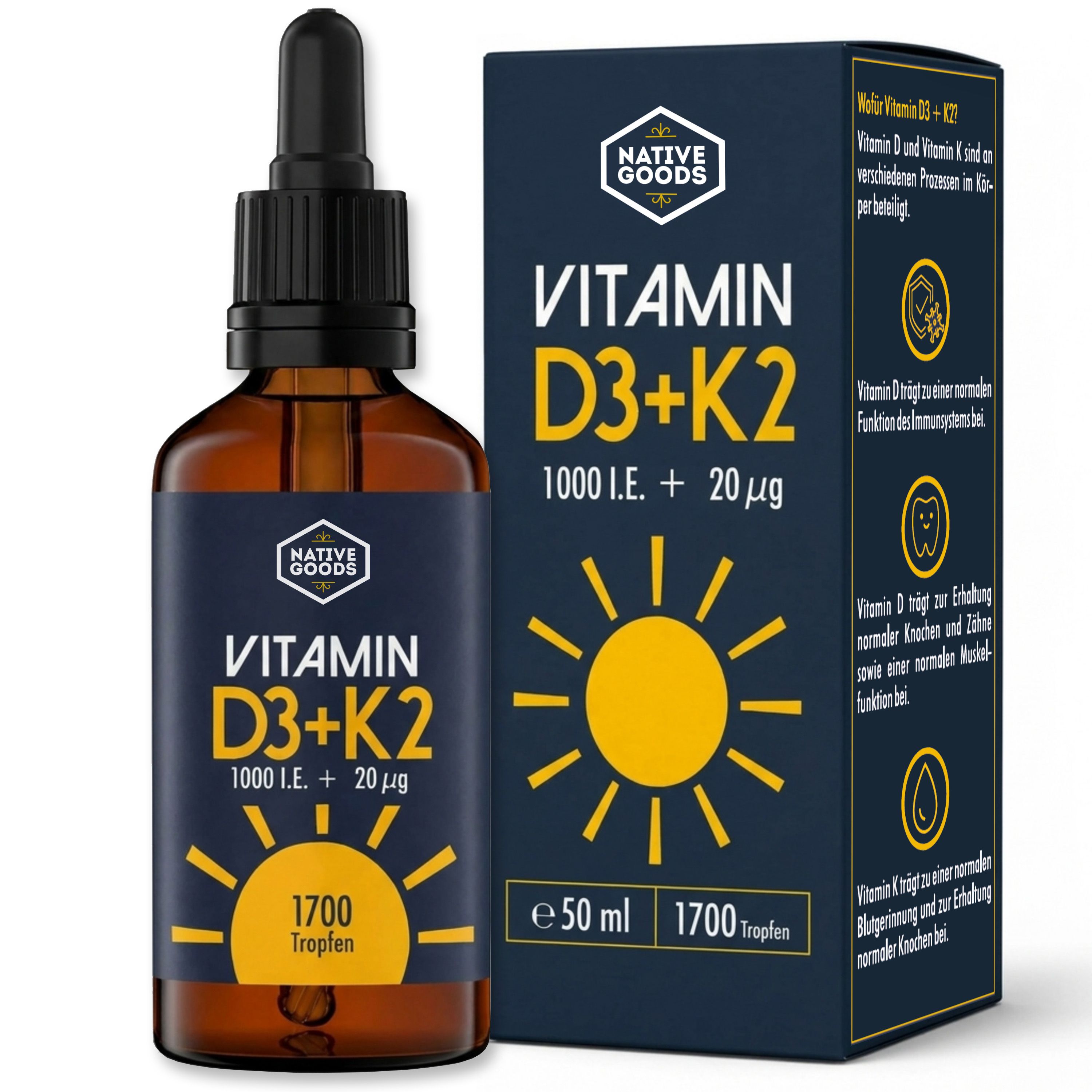 native goods Vitamin D3 + K2 Tropfen 50 ml