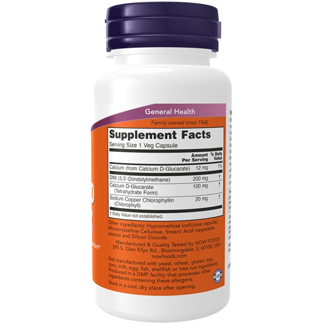 Weiße Flasche mit lila Deckel. Orangefarbenes Etikett mit Produktinformationen und Inhaltsstoffen. Text: Supplement Facts.