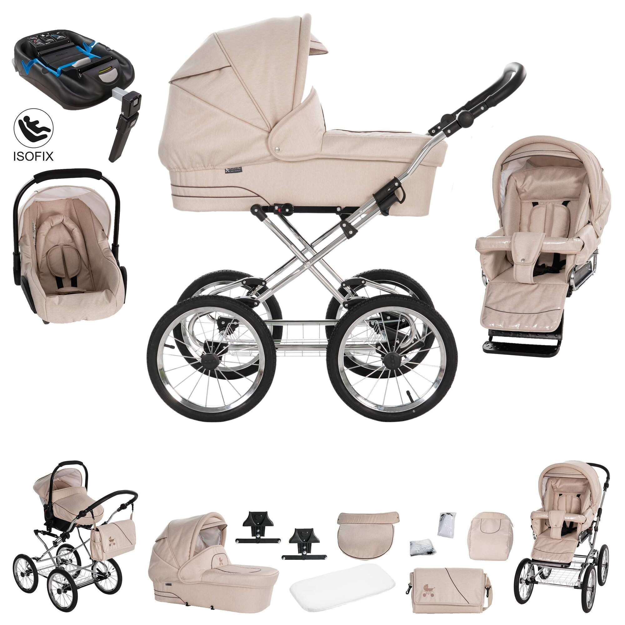 Friedrich Hugo München 4 in 1 Kinderwagen ISOFIX Set, Sand Chrom Schwarz