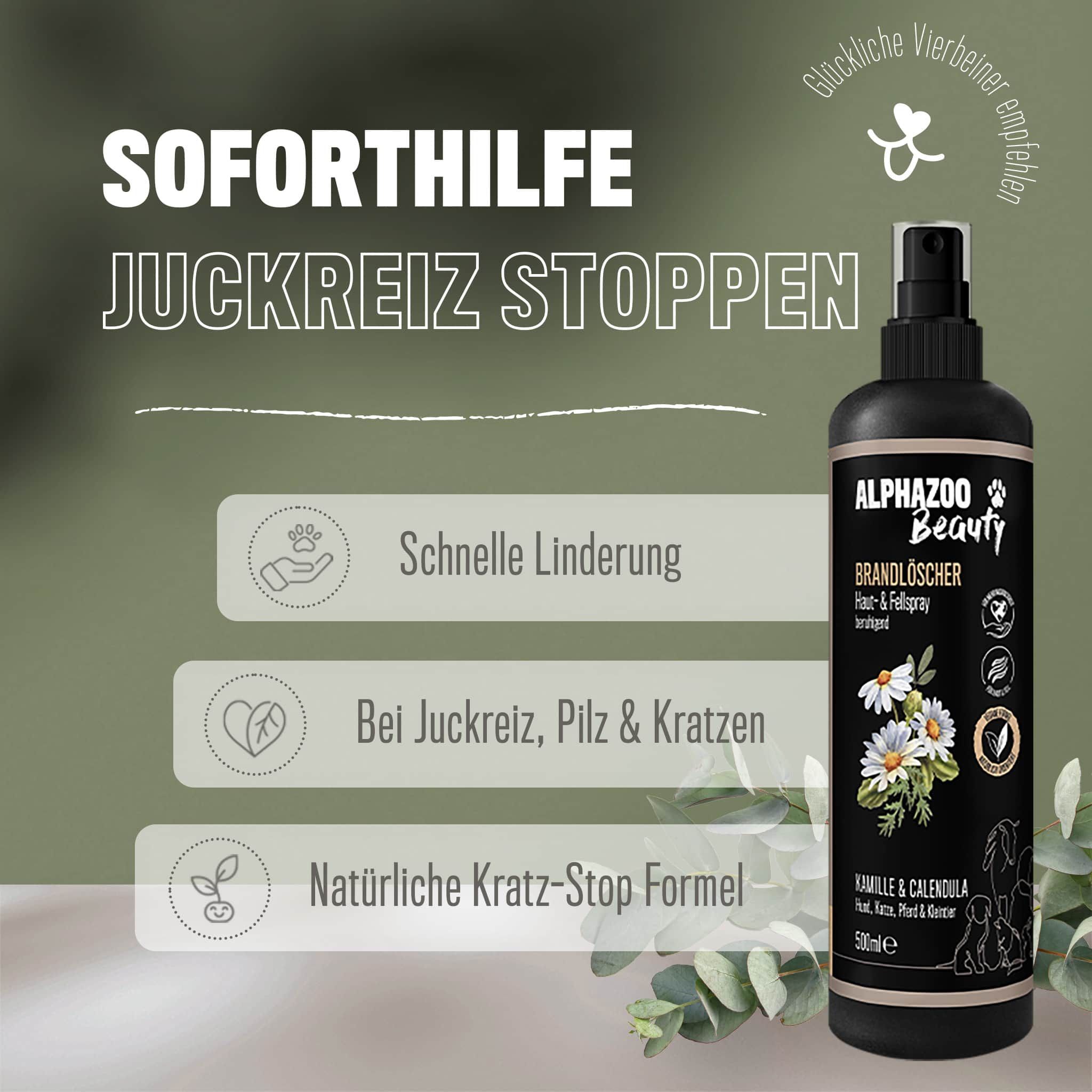 Alphazoo Brandlöscher Anti Juckreiz Spray für Hunde & Katzen I Sanfte Beruhigung Fell und Haut 500 ml