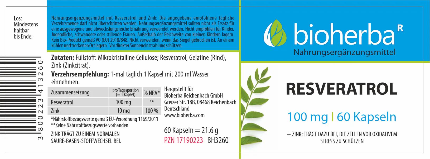 Resveratrol 100 mg 60 Kapseln PZN 17190223