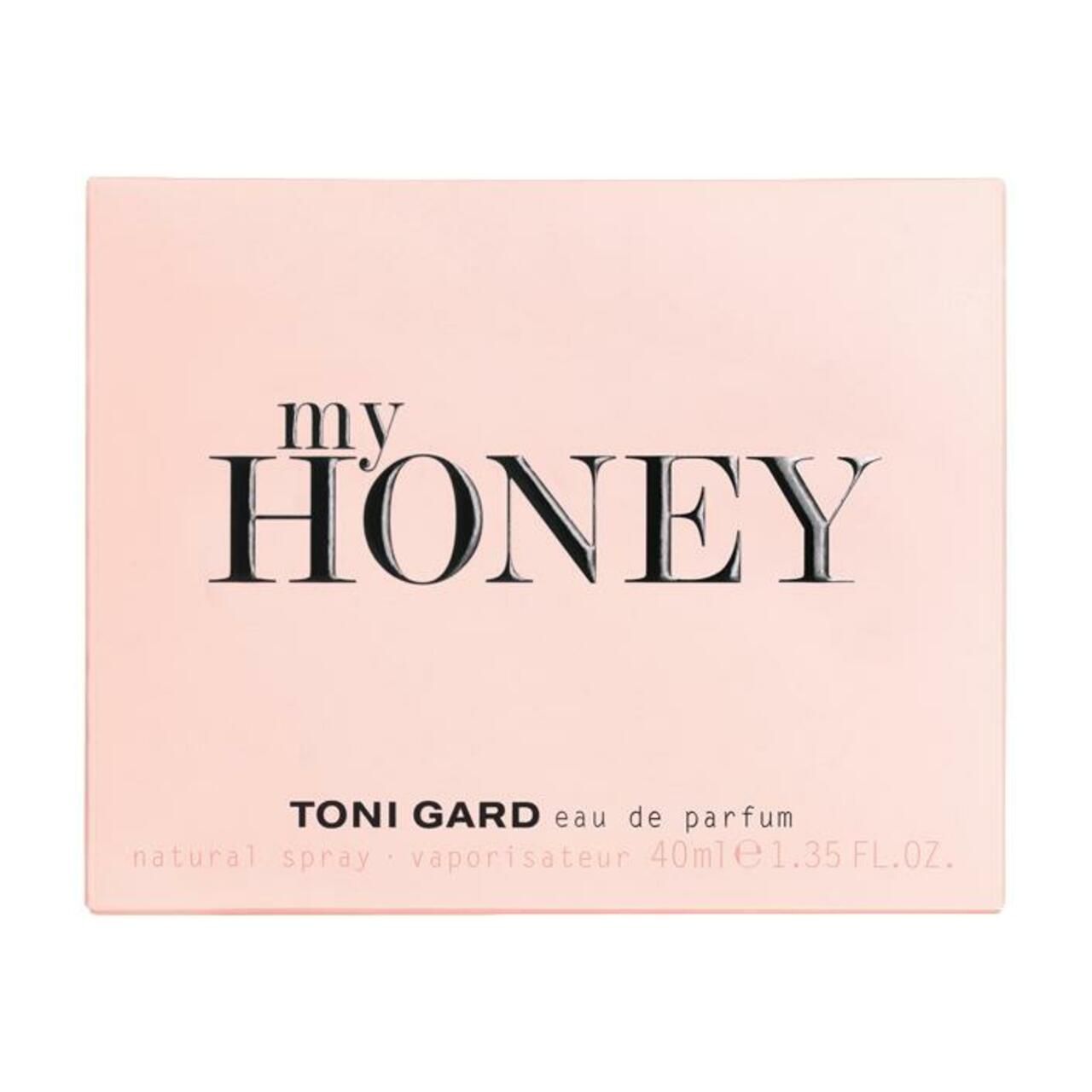 Rosa Karton mit Aufschrift: MY HONEY, TONI GARD eau de parfum, 40ml.