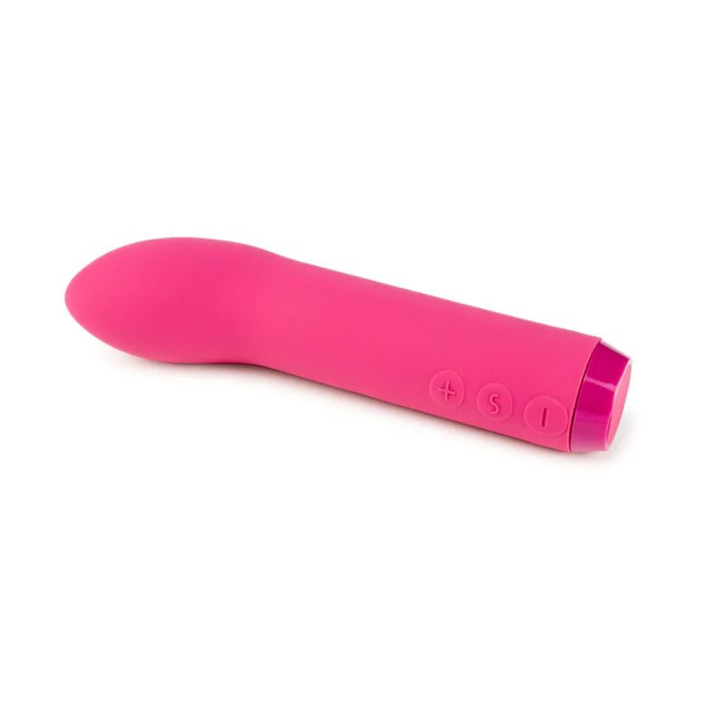 Ein pinkfarbener Vibrator mit abgerundeter Spitze und drei Knöpfen am Ende.