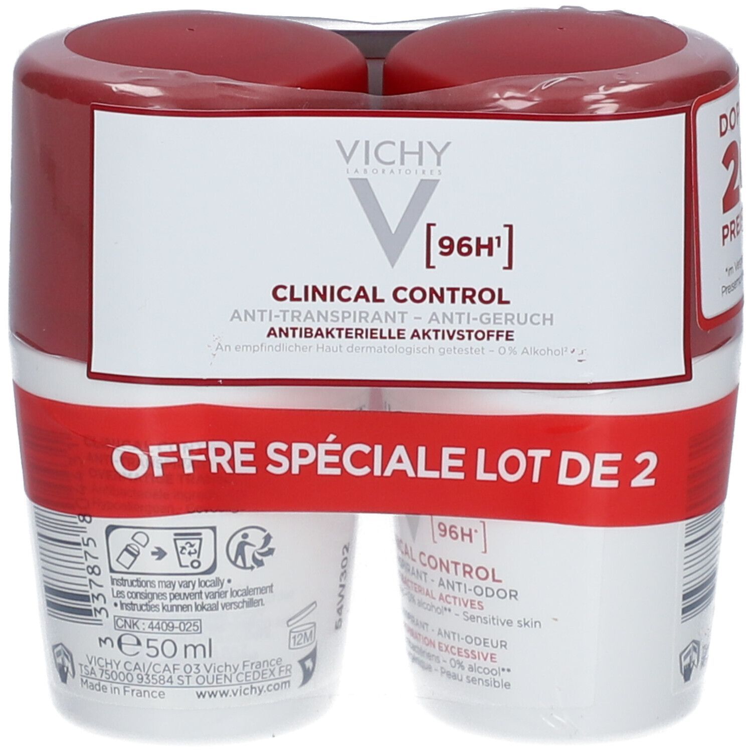 Vichy DEO Roll-on Antitranspirant 48h Doppelpack 2x50 ml Roller