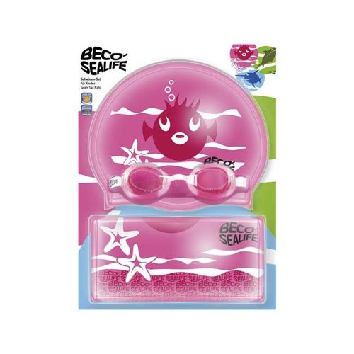 BECO-SEALIFE Schwimmbrillen-Set 2, Schwimmbrille, Badekappe und Tasche, rosa