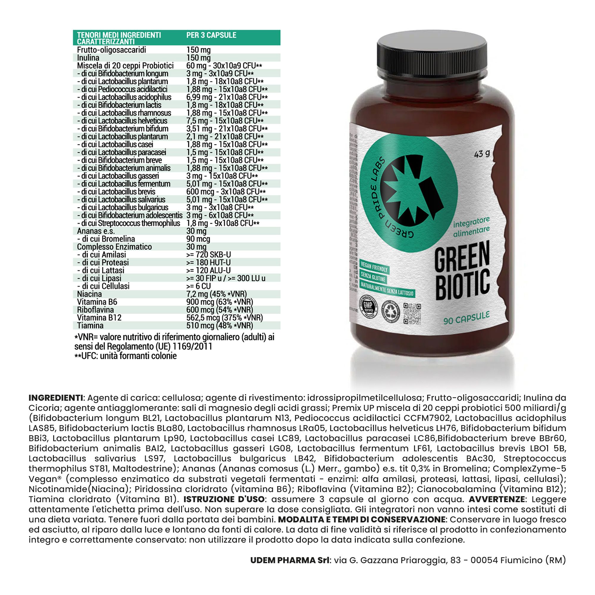 Green Biotic – Probiotisches Nahrungsergänzungsmittel mit 20 Stämmen, Präbiotika, Verdauungsenzymen