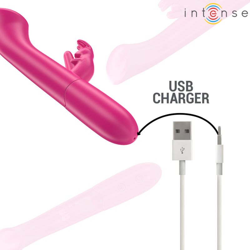 Pinkfarbener Vibrator mit USB-Ladekabel. Marke: Intense.