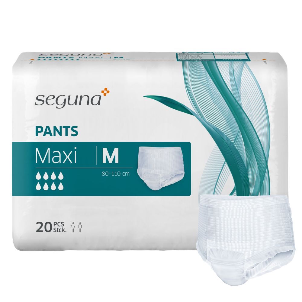 Verpackung SEGUNA Pants Maxi M. Weiße Pants, Größenangabe: 80-110 cm. 20 Stück. Produktansicht.