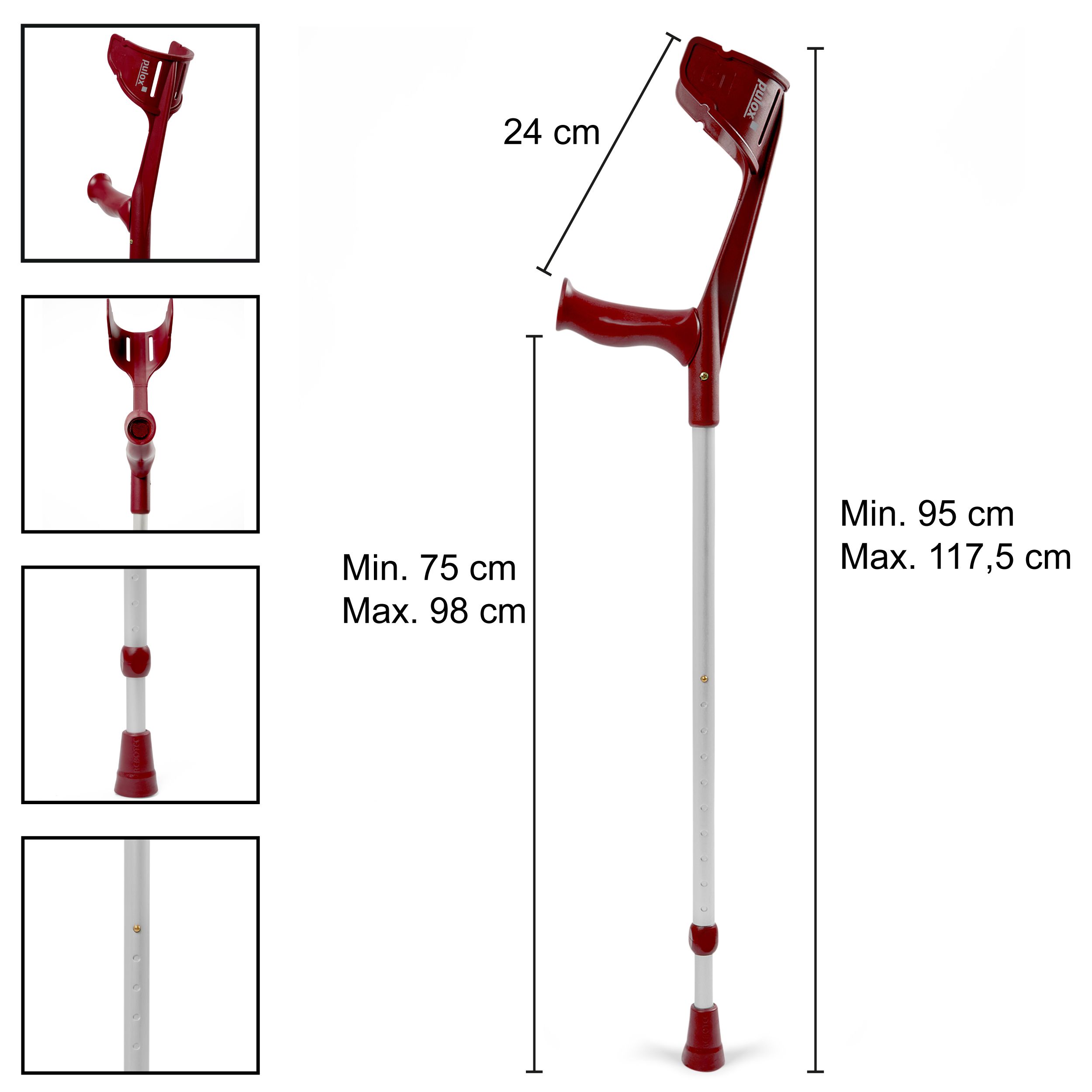 Pulox Magic-Soft - Krücken mit Soft-Grip - Paar (2 Stk.) in Weinrot