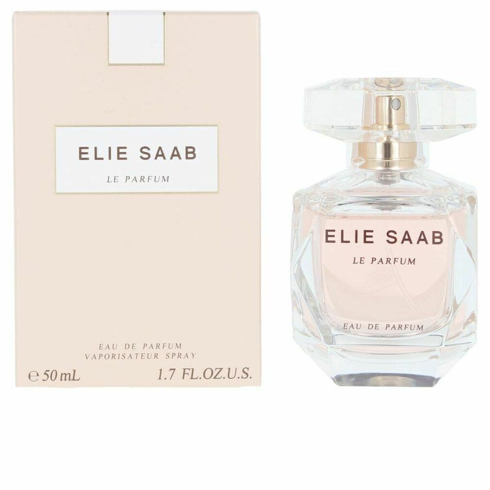 Elie Saab Le Parfum Eau de Parfum mit Verpackung. Flakon und Verpackung nebeneinander. Beige Verpackung.