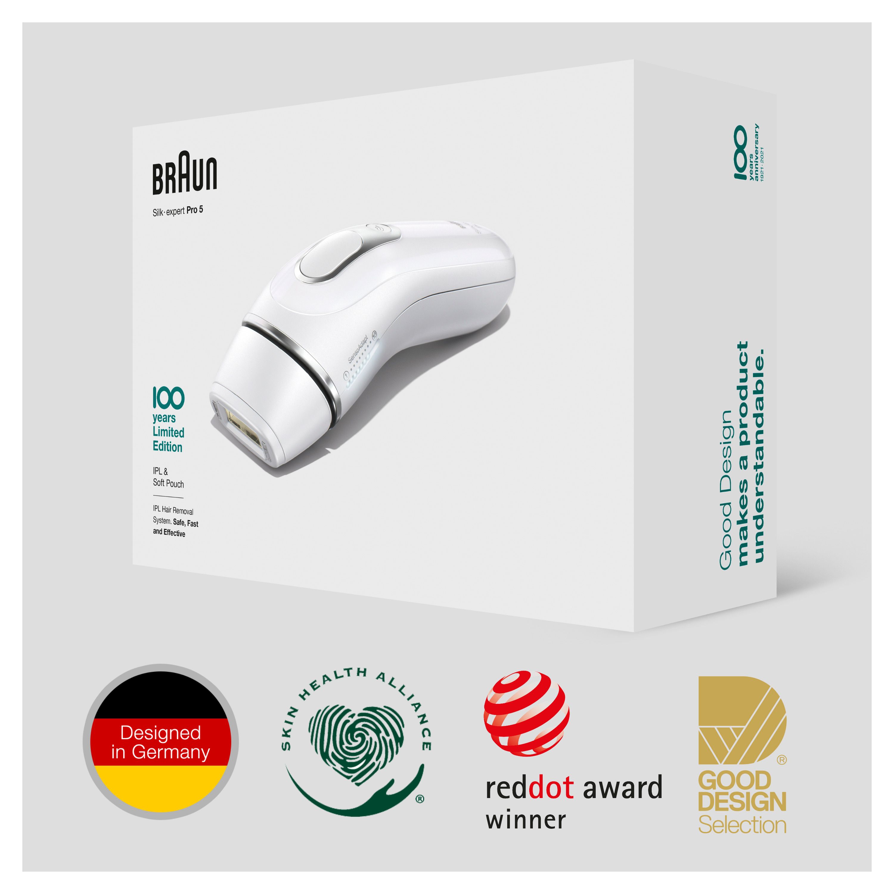 Braun - IPL System "Silk Expert Pro 5 - 100 Jahre Design Edition" in Weiß und Silber