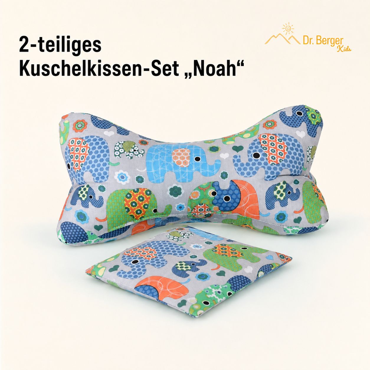 2-teiliges Kuschelkissen-Set "Noah" mit Elefantenmuster.