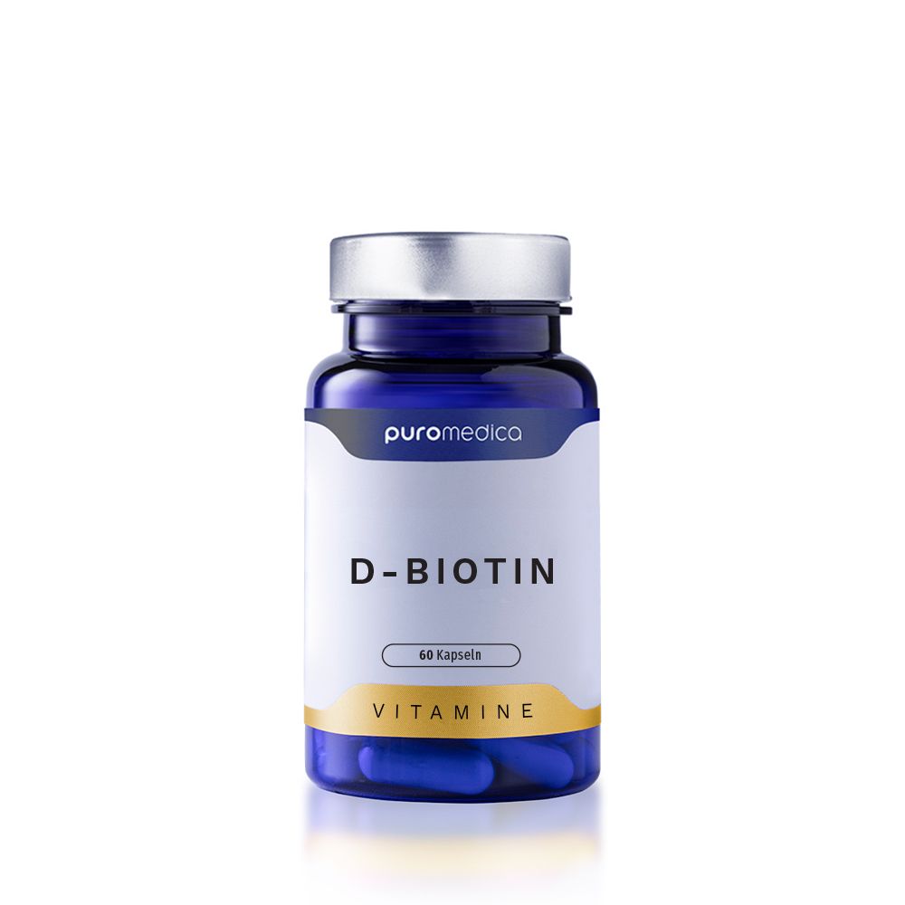 Flasche mit 60 Kapseln D-Biotin Vitamin von puromedica.