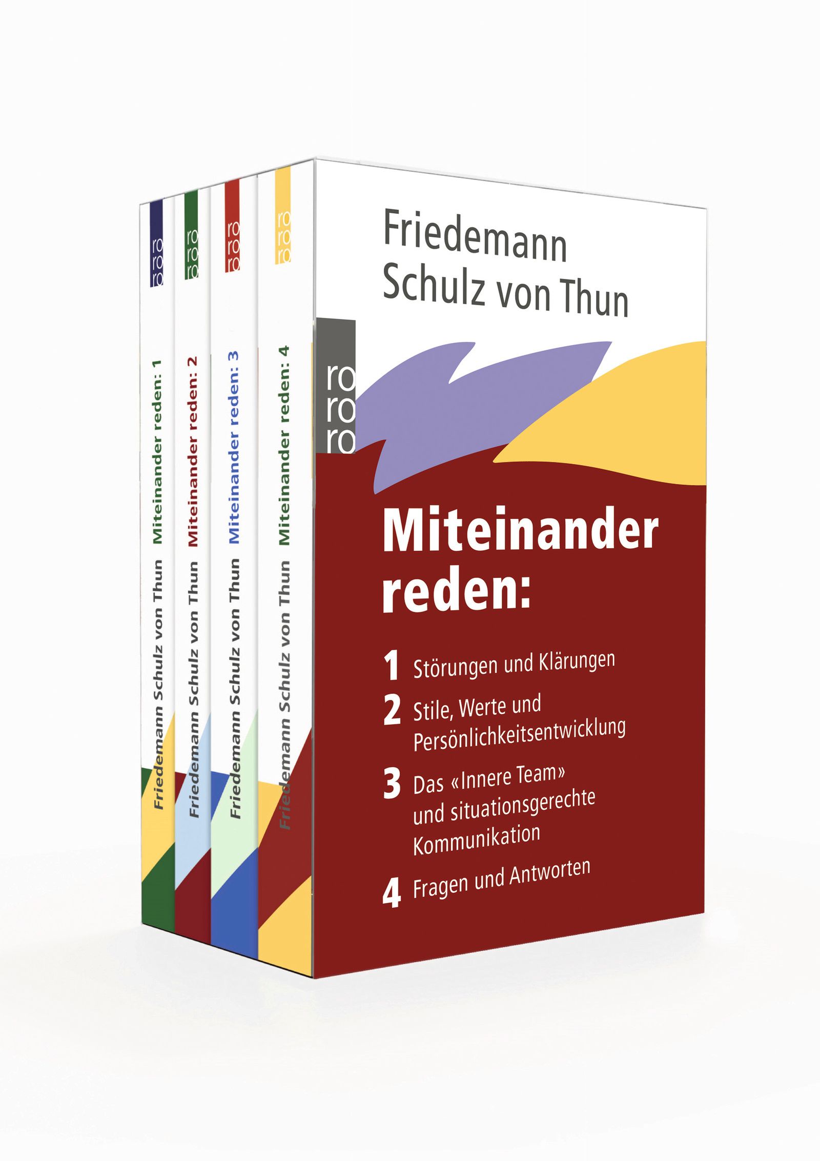 Buchreihe „Miteinander reden“ von Friedemann Schulz von Thun. 4 Bände in Faltschachtel. Titel und Autorenname deutlich sichtbar.