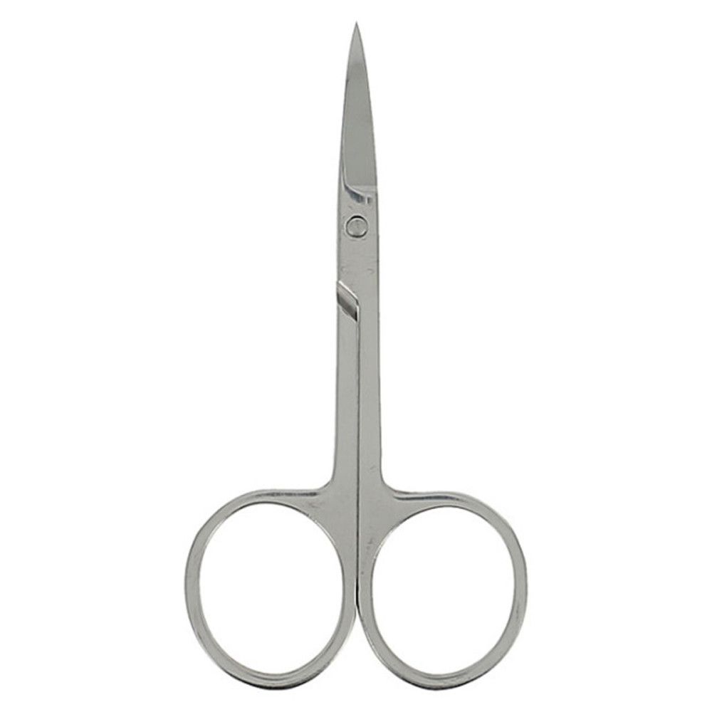 Nagelschere aus Metall. Die Schere hat zwei runde Griffe und spitz zulaufende Klingen.