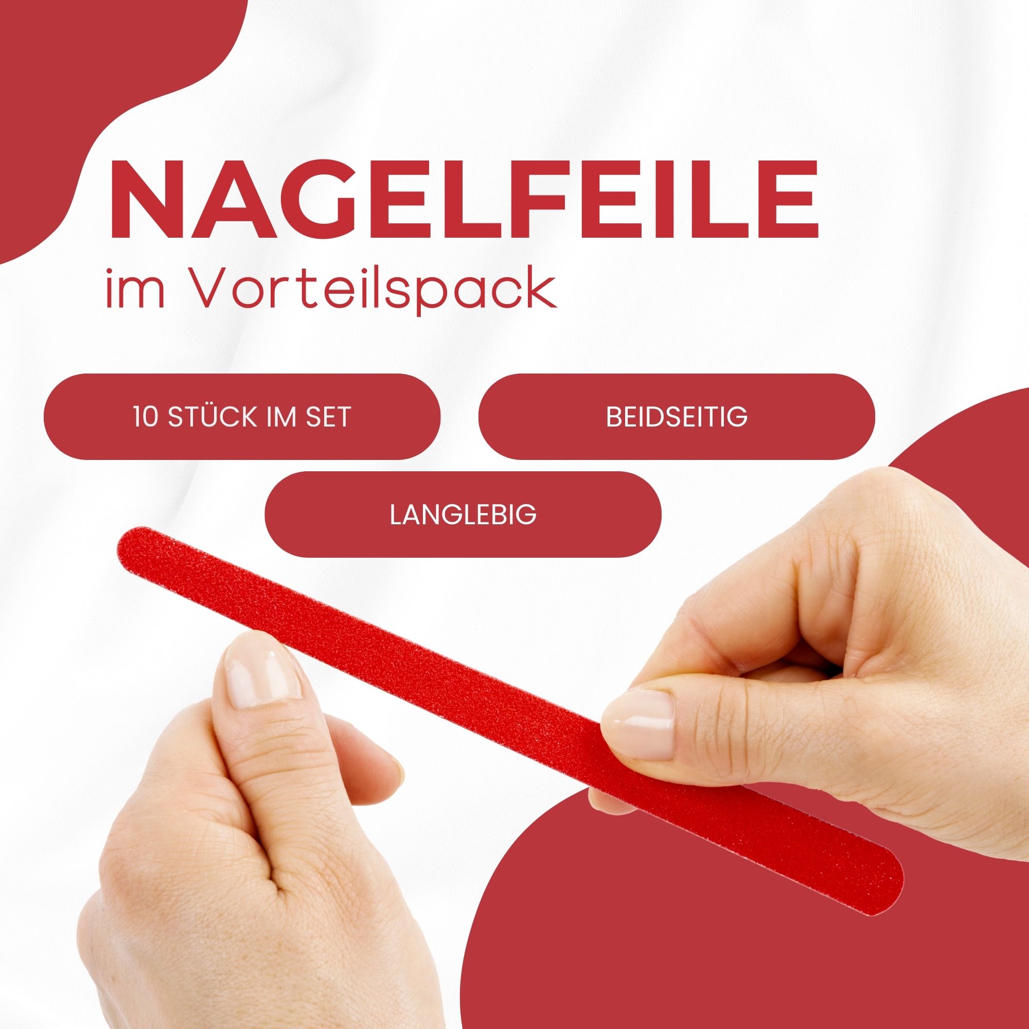 Rote Nagelfeile im Set, beidseitig und langlebig.