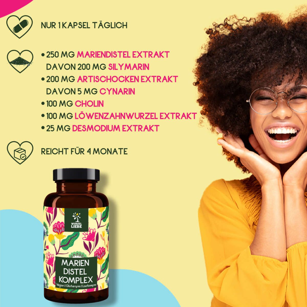 WURZELLIEBE® Leber Komplex - Leber Kur mit Mariendistel, Artischocke, Löwenzahn, Desmodium & Cholin