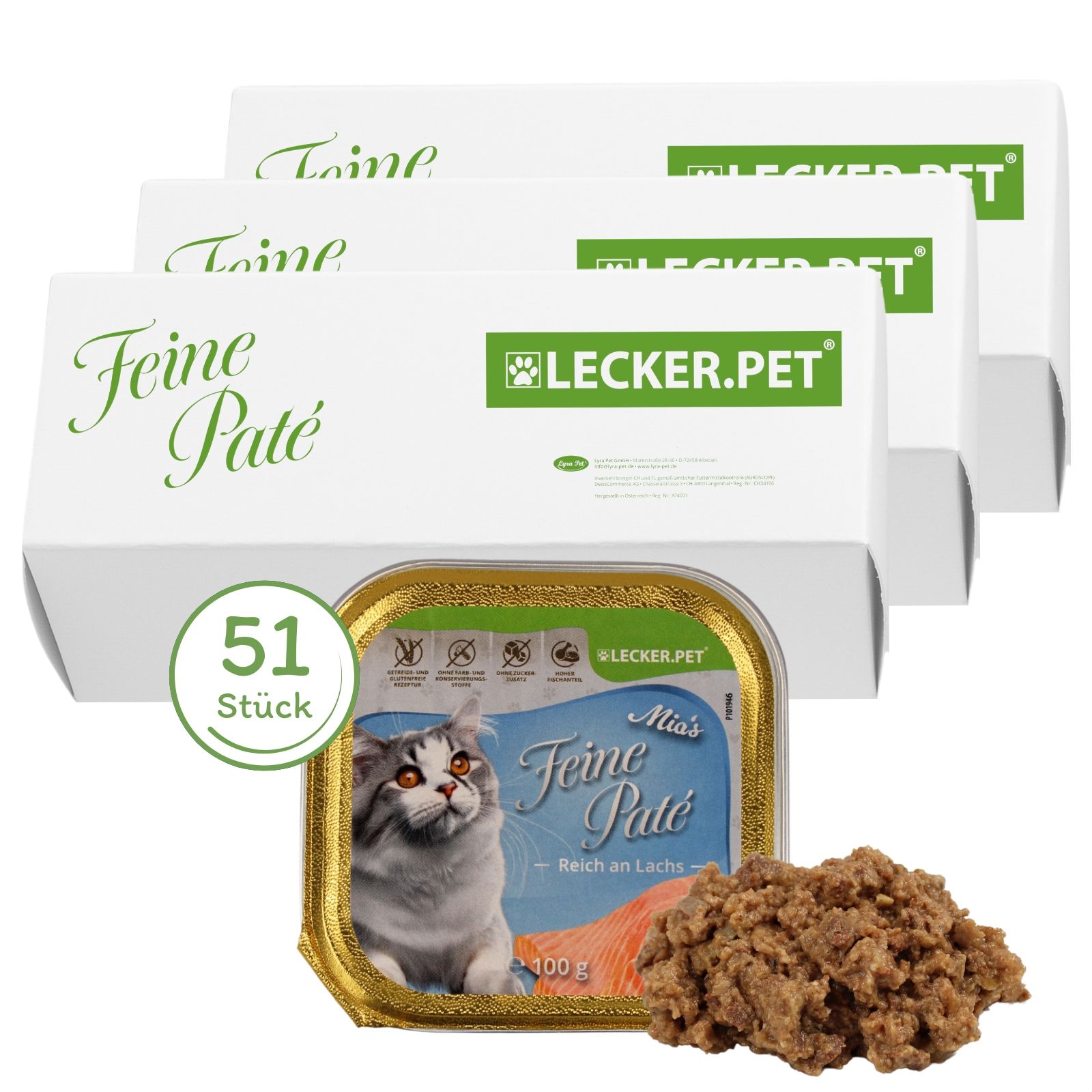 Lecker.Pet® Mia's Feine Paté Reich an Lachs Katzenfutter Nassfutter Vollnahrung 5,1 kg Nicht relevant