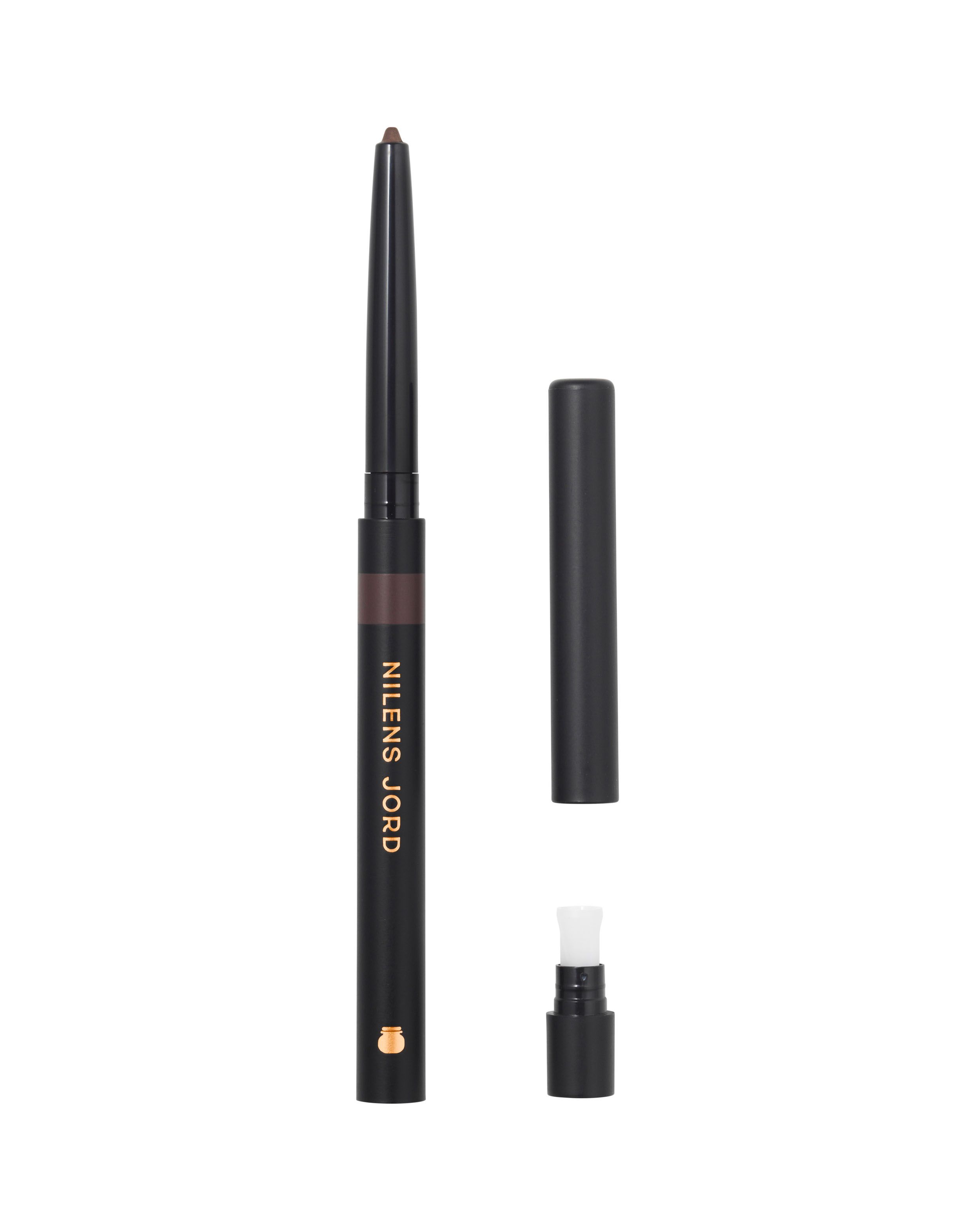 Dunkelbrauner Nilens Jord Eyeliner mit integriertem Spitzer und Kappe.