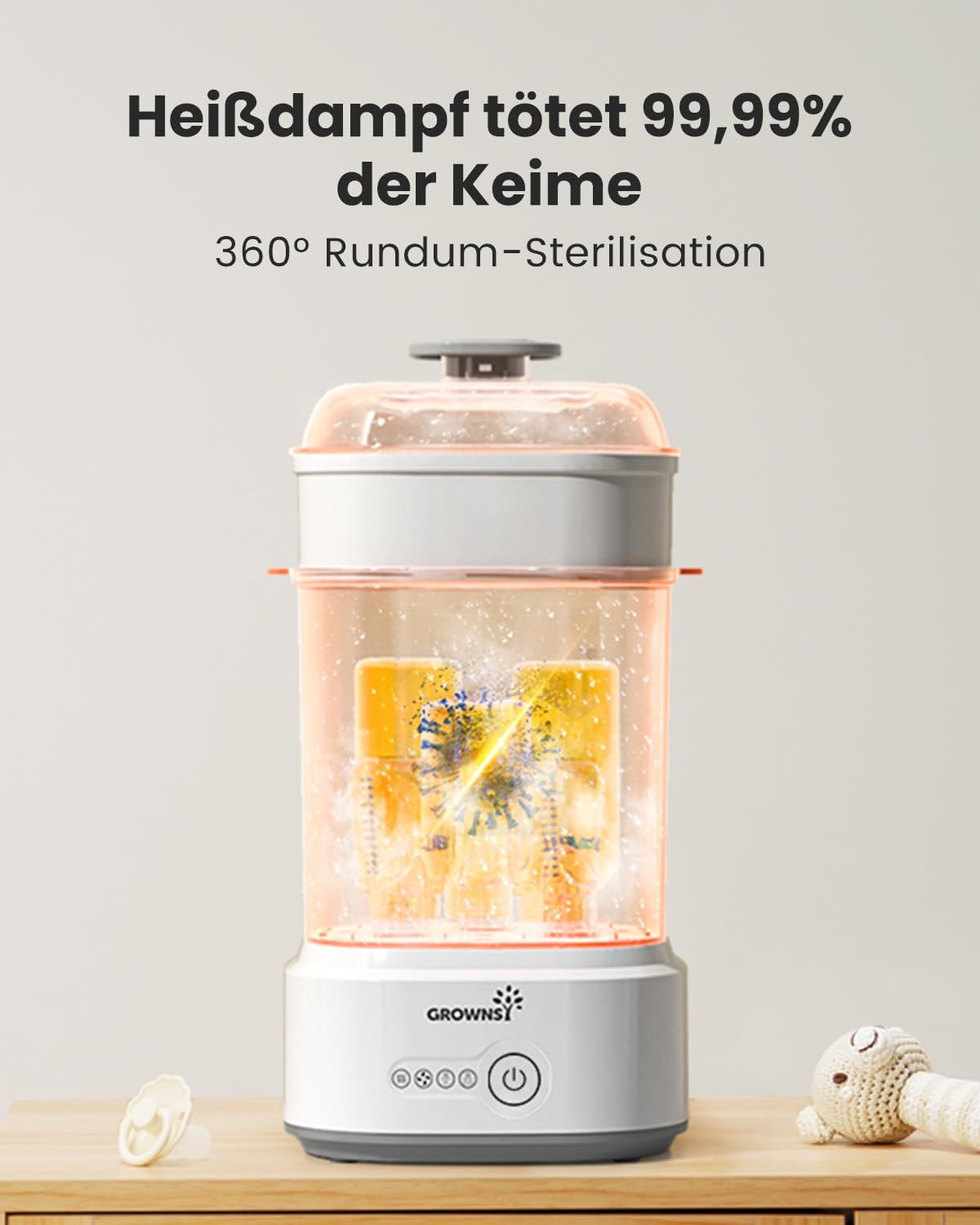 Grownsy Sterilisator für Babyflaschen mit Trocknerfunktion, 5-in-1