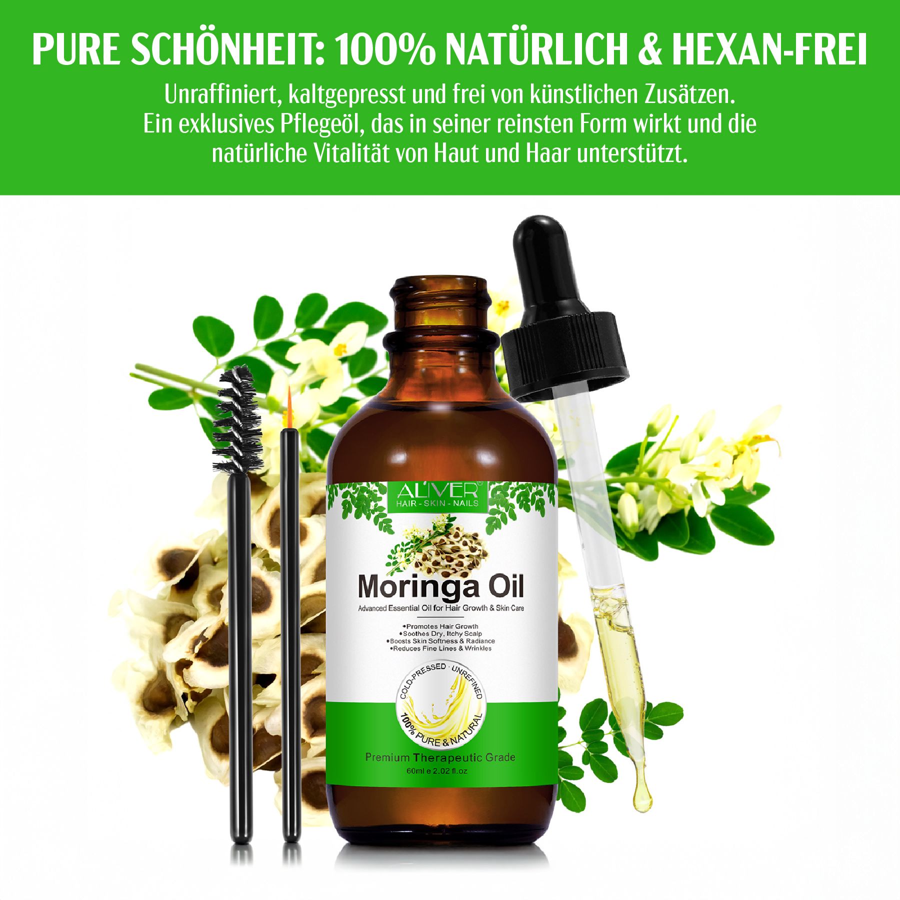 Aliver Moringa Öl Hautöl für Haare Haut Gesicht